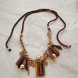✨ J.Crew Geometric Wood Rhinestones Crystals Balls Cord Necklace ✨